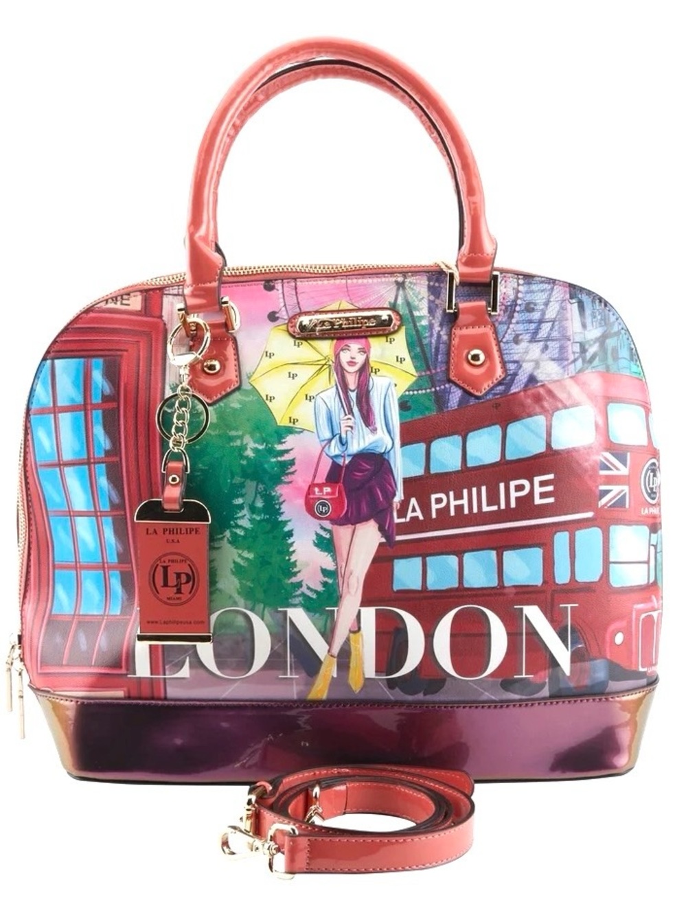 LA PHILIPE Large “Umbrella in London” Oval Satchel - NWT